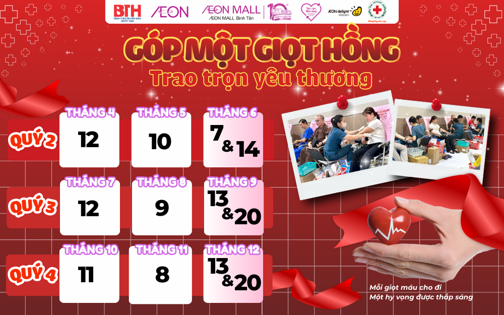 LỊCH HIẾN MÁU HÀNG THÁNG TẠI AEON MALL BÌNH TÂN