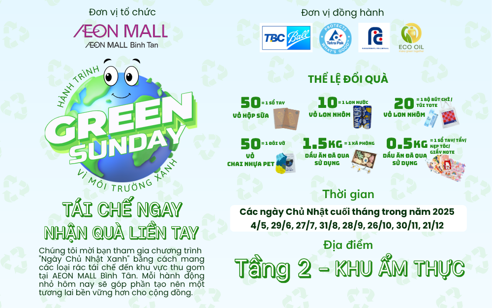 Ngày Chủ Nhật Xanh - Cùng AEON MALL Bình Tân Hành Động Vì Môi Trường Xanh!