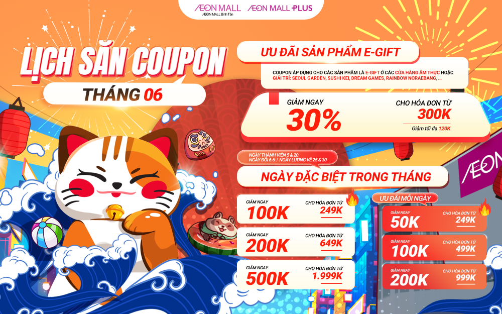 LỊCH PHÁT HÀNH COUPON AEON MALL PLUS! KHÁM PHÁ NGAY!