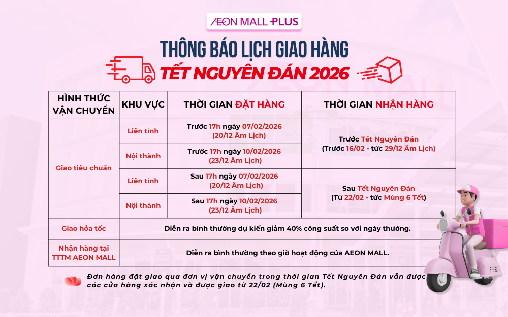 Thông Báo Lịch Giao Hàng & Hoạt Động Của AEON MALL Plus Dịp Tết Nguyên Đán 2026