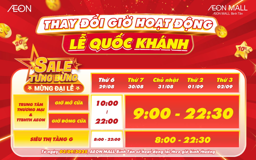LỄ QUỐC KHÁNH 2025 - THAY ĐỔI GIỜ HOẠT ĐỘNG