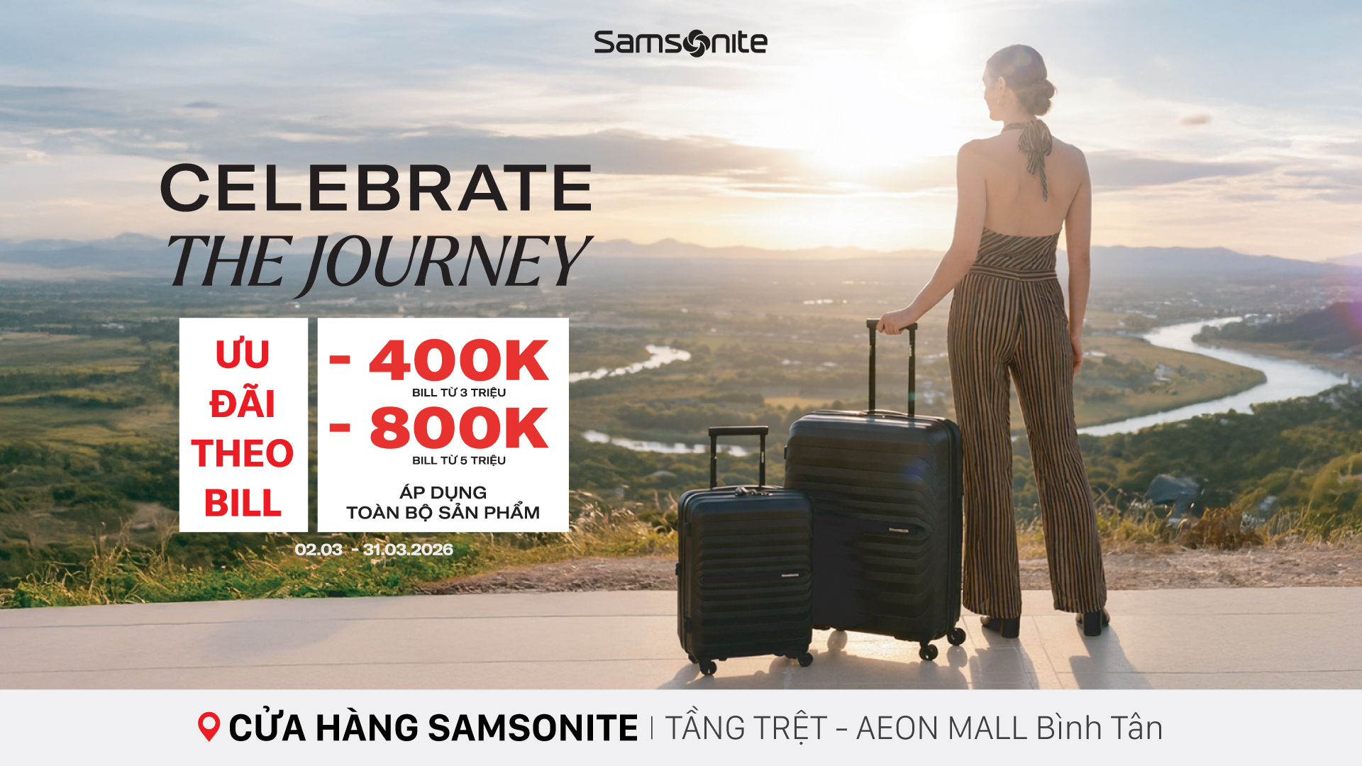 Khởi động hành trình mới cùng 𝐒𝐚𝐦𝐬𝐨𝐧𝐢𝐭𝐞 với nhiều ưu đãi hấp dẫn cho các sản phẩm vali, balo, túi xách.