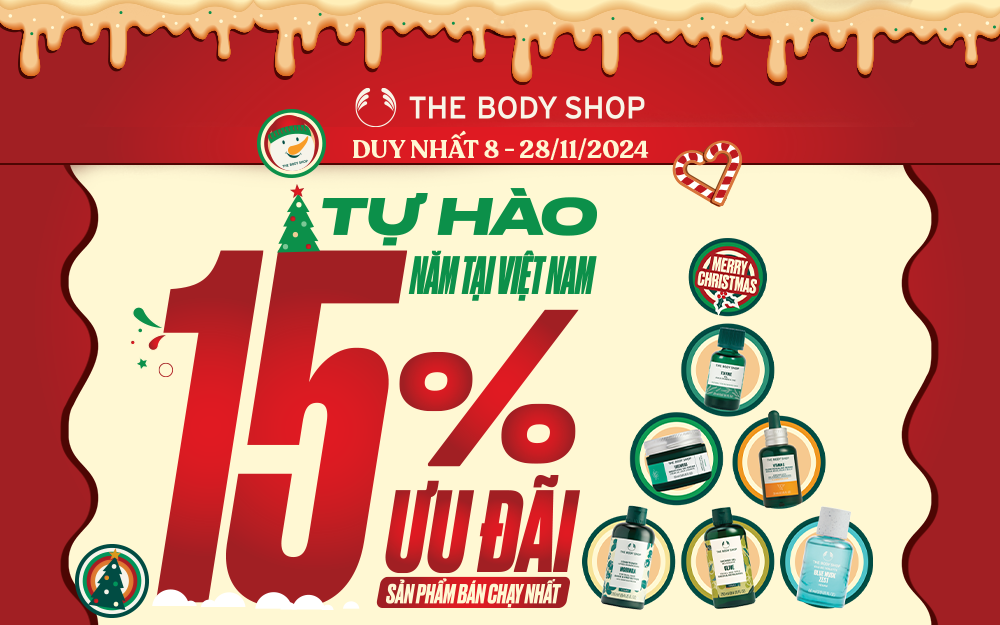 TỰ HÀO 15 NĂM TẠI VIỆT: THE BODY SHOP GIẢM 15% CHO TOP 15 ĐƯỢC YÊU THÍCH