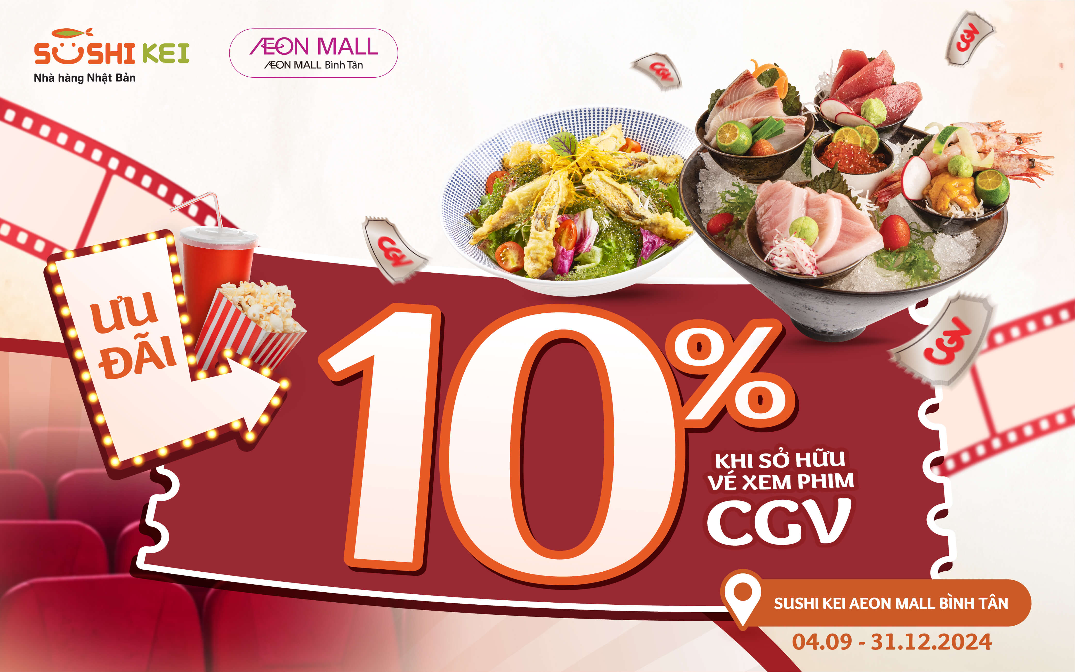 SUSHI KEI | CẦM VÉ CGV TRONG TAY, NHẬN NGAY ƯU ĐÃI 10%