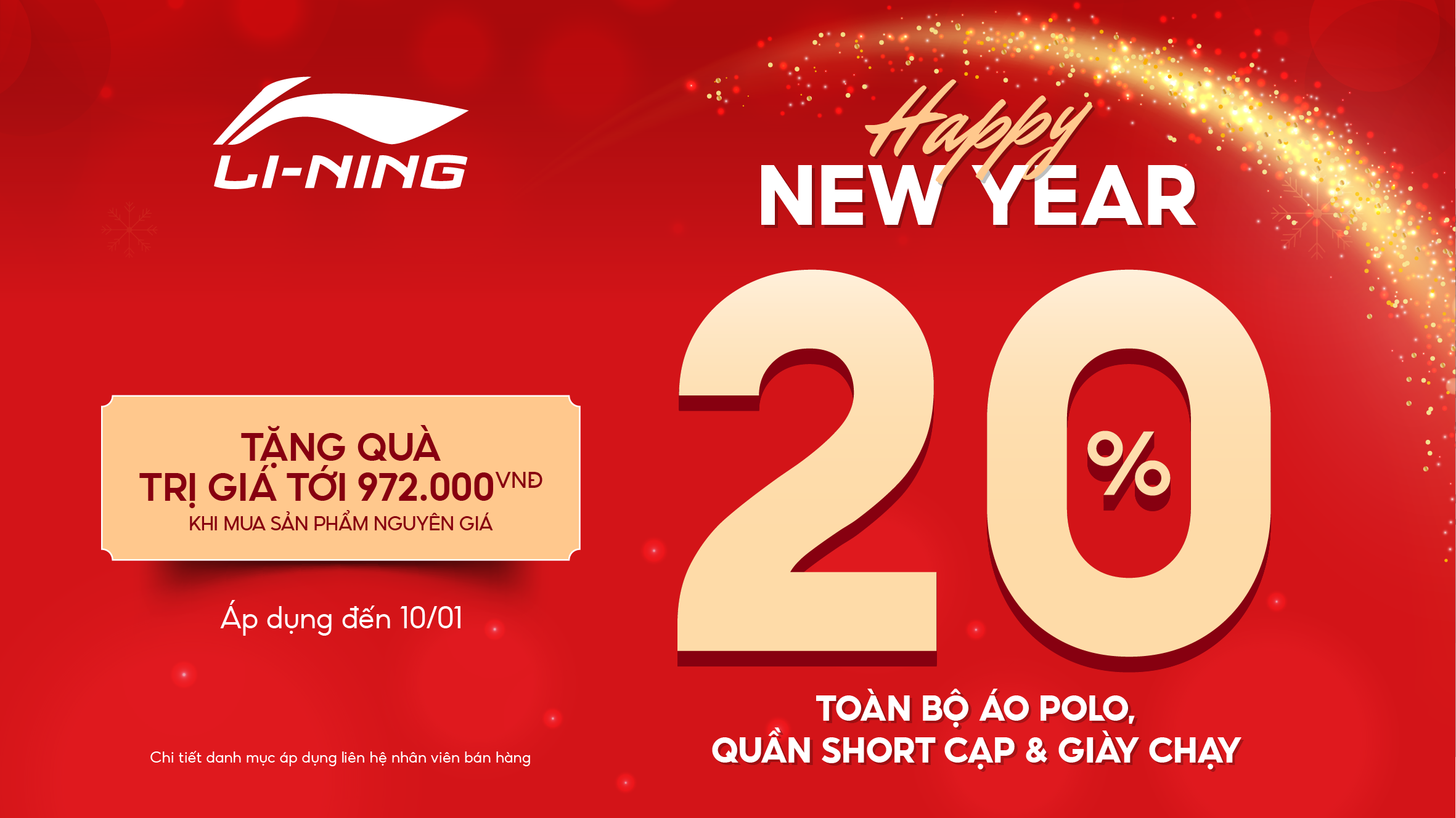 HAPPY NEW YEAR - LI-NING ƯU ĐÃI 20-50% TOÀN BỘ ÁO POLO, QUẦN SHORT CẠP VÀ GIÀY CHẠY