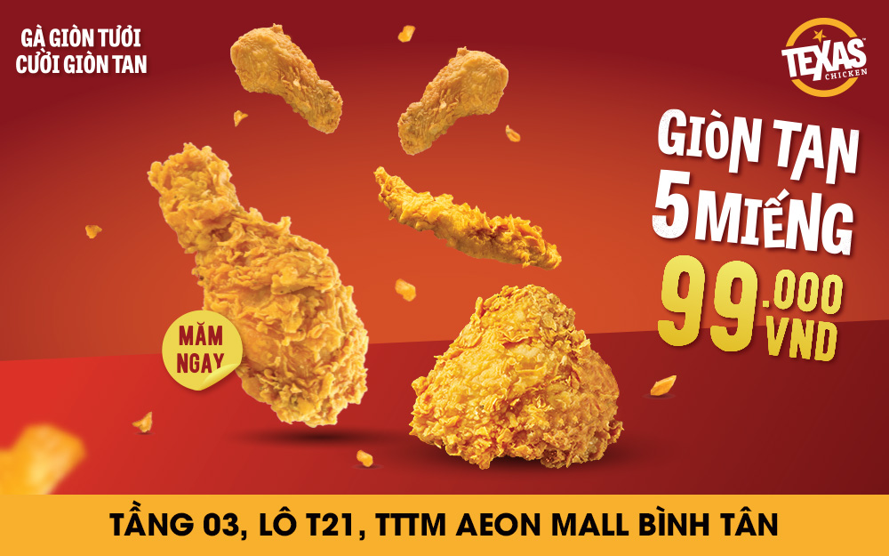 Enjoy the full experience of Texas Chicken’s signature crispy fried chicken – golden and crunchy on the outside, juicy and tender on the inside