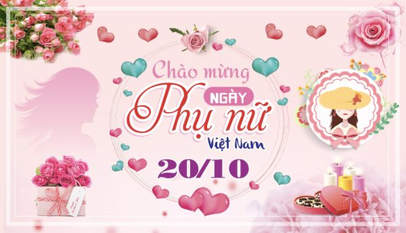 Background 20/10 dễ thương với họa tiết hoa, trái tim và phong cách nữ tính. (Nguồn: Internet)