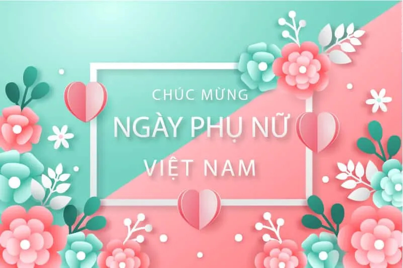 Mẫu background 20/10 màu xanh pastel với hoa và khung chữ tối giản, dễ tùy chỉnh nội dung. (Nguồn: Internet)