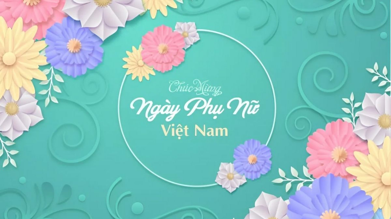 Background 20/10 màu xanh pastel với họa tiết hoa nhiều màu sắc, tạo cảm giác tươi mới. (Nguồn: Internet)