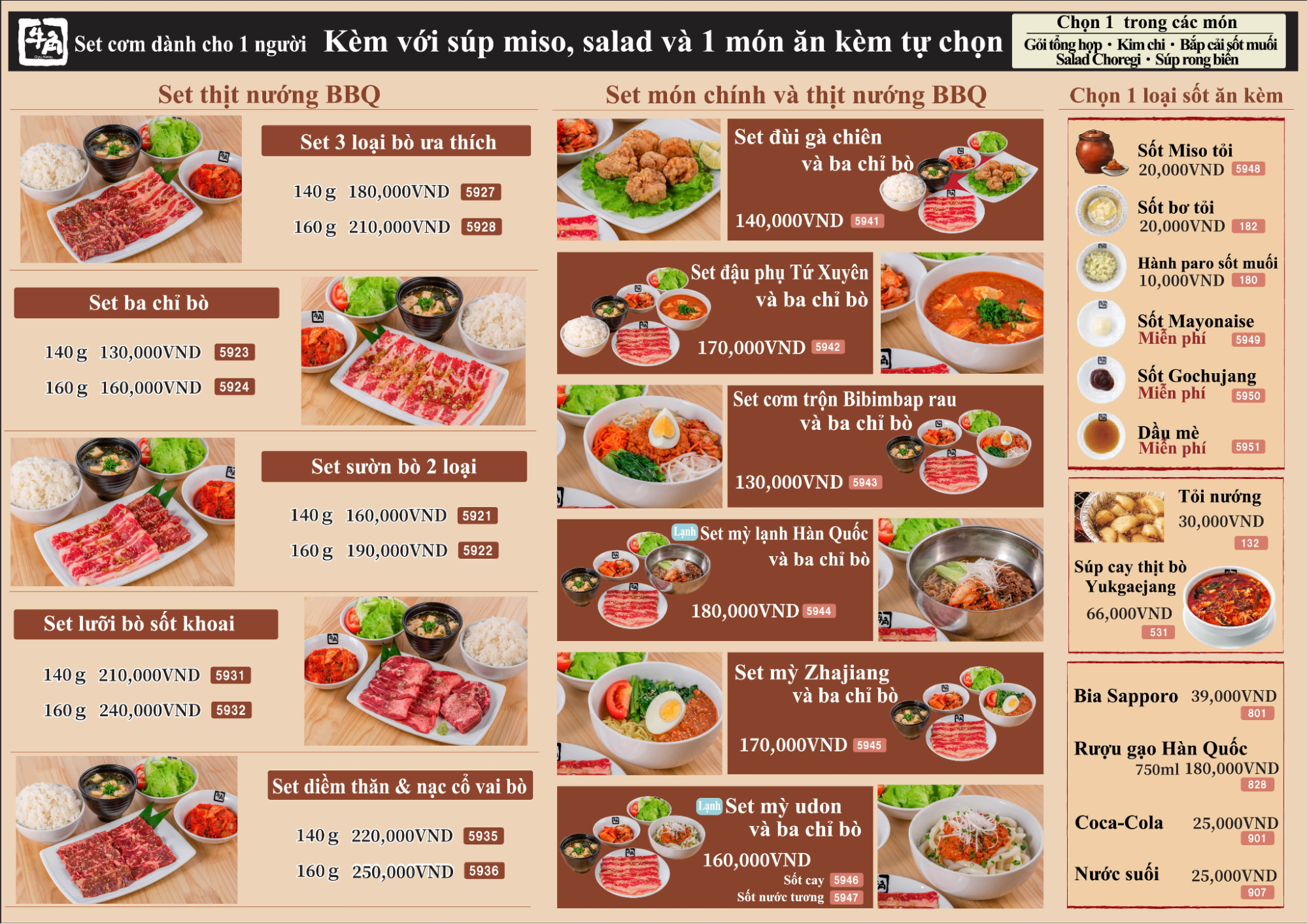 Các phần thịt bò Wagyu tại Gyu-Kaku (Nguồn: Internet) Các phần thịt bò Wagyu tại Gyu-Kaku (Nguồn: Internet)