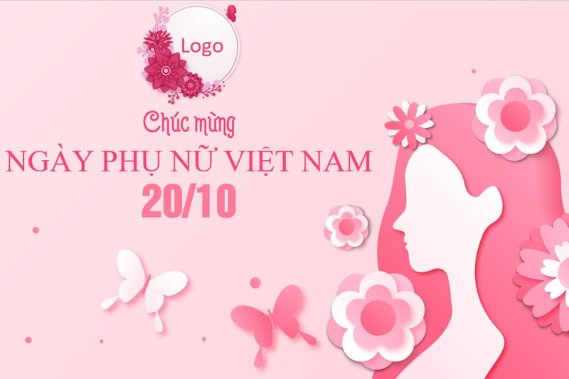 Mẫu background 20/10 màu hồng trang trí hoa nổi bật, phù hợp cho các thiết kế chúc mừng. (Nguồn: Internet)
