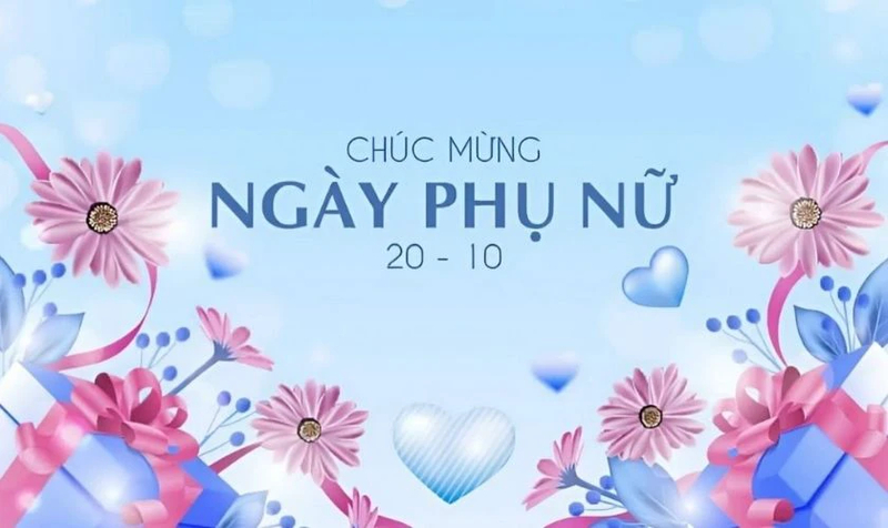 Background 20/10 tông xanh pastel với hoa cúc và trái tim, tạo cảm giác nhẹ nhàng, tươi sáng. (Nguồn: Internet)