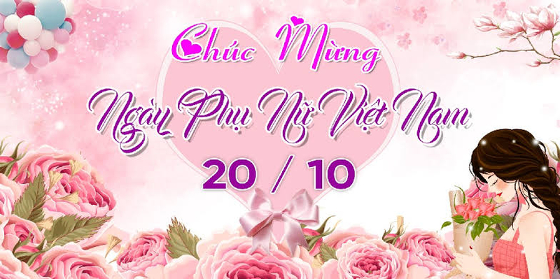 Mẫu background 20/10 kết hợp hoa hồng và hình ảnh phụ nữ, mang vẻ đẹp lãng mạn. (Nguồn: Internet)