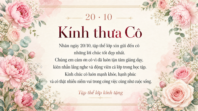 Những lời chúc đại diện tập thể lớp thể hiện tình cảm gắn bó và sự tri ân dành cho cô giáo.