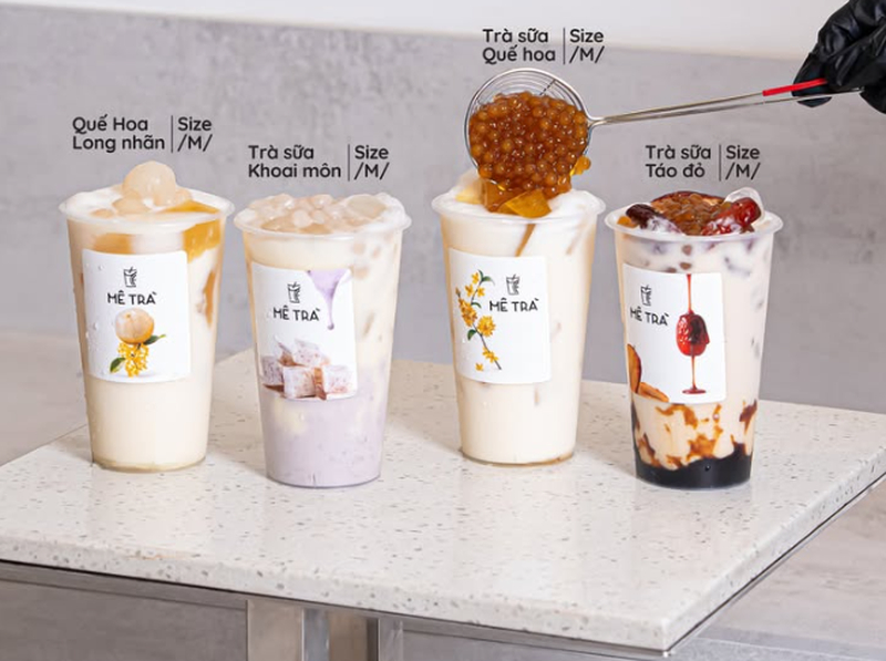 Mê Trà combines a milk tea base with osmanthus, orchid, gardenia, jasmine, peach, matcha and taro flavors. (Source: Internet)
