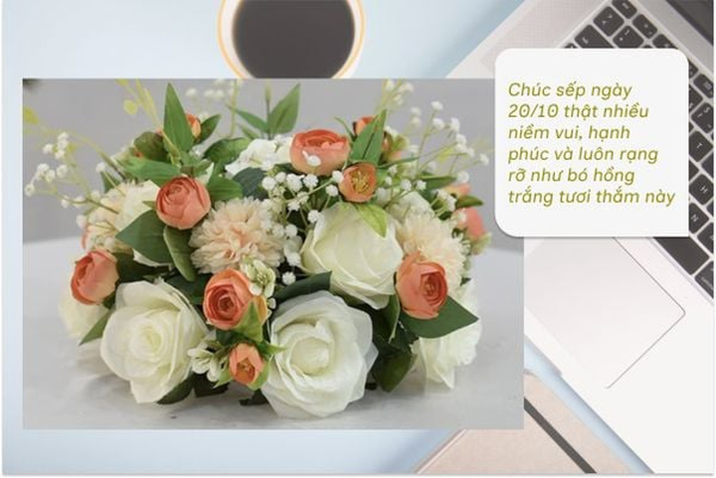 Giỏ hoa phối hoa hồng và các loại hoa nhỏ mang vẻ tươi sáng, phù hợp chúc mừng cấp trên hoặc đồng nghiệp. (Nguồn: Internet)