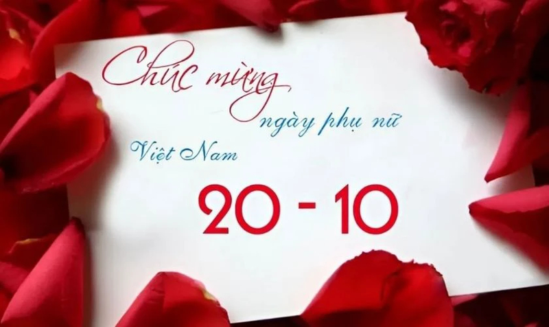 Background 20/10 với hoa hồng đỏ và khung chữ nổi bật, phù hợp cho lời chúc ý nghĩa. (Nguồn: Internet)