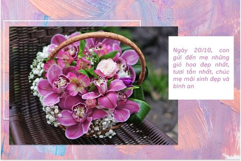 Giỏ hoa tím kèm lời chúc 20/10 là gợi ý quà tặng dành cho mẹ, bà hoặc người thân. (Nguồn: Internet)