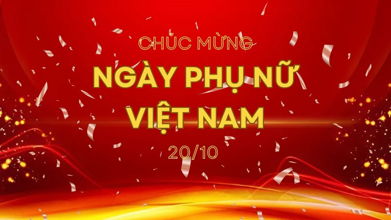 Background 20/10 màu đỏ sang trọng với hiệu ứng ánh sáng và lời chúc nổi bật. (Nguồn: Internet)