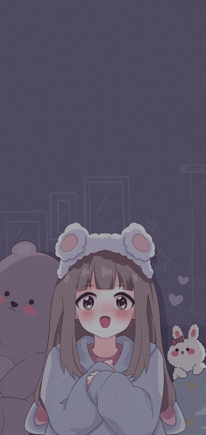 Hình nền iPhone cute anime nữ dễ thương với phong cách màu sắc mềm mại (Nguồn: Internet)