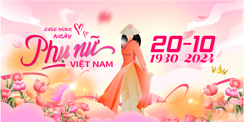 Mẫu background 20/10 phong cách minh họa với cô gái áo dài và sắc hồng nữ tính. (Nguồn: Internet)