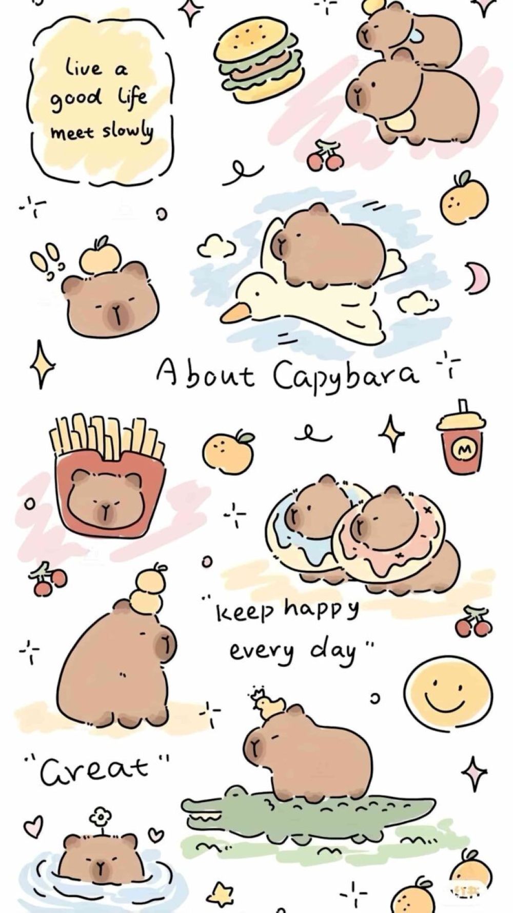 Bộ sưu tập hình nền Capybara cute với phong cách vẽ Chibi cực kỳ bắt mắt cho smartphone (Nguồn: Internet)