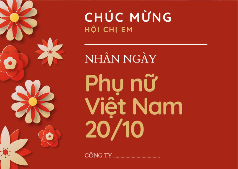 Background 20/10 màu đỏ cam với hoa trang trí, phù hợp làm poster chúc mừng. (Nguồn: Internet)