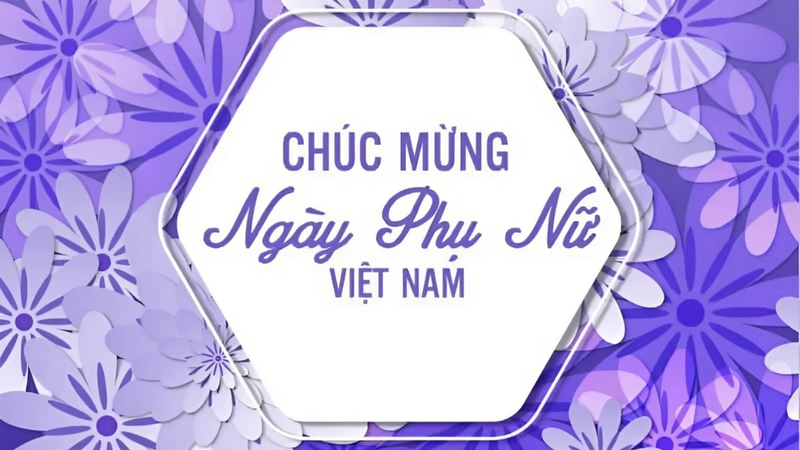 Mẫu background 20/10 màu tím nổi bật với họa tiết hoa và khung chữ trung tâm. (Nguồn: Internet)