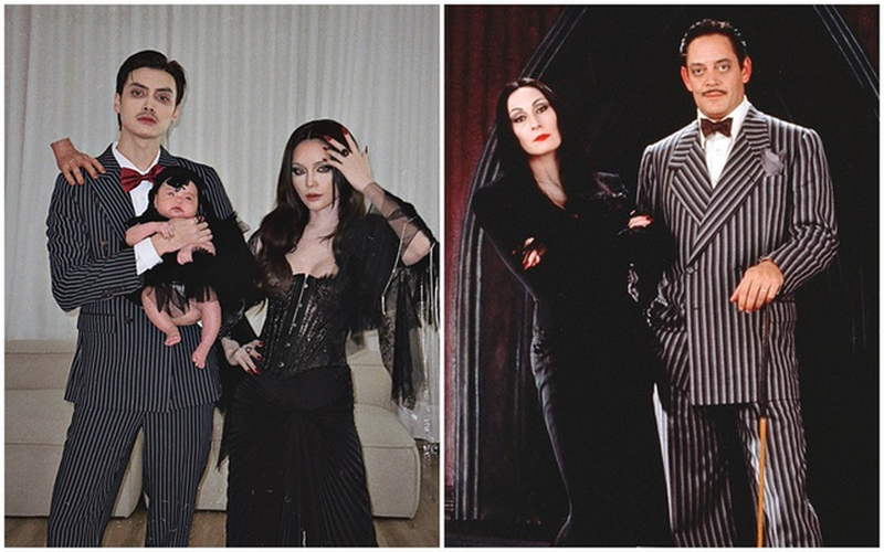 Nhóm bạn hóa thân thành các thành viên gia đình Addams ngầu đét và đồng bộ. (Nguồn: Internet)
