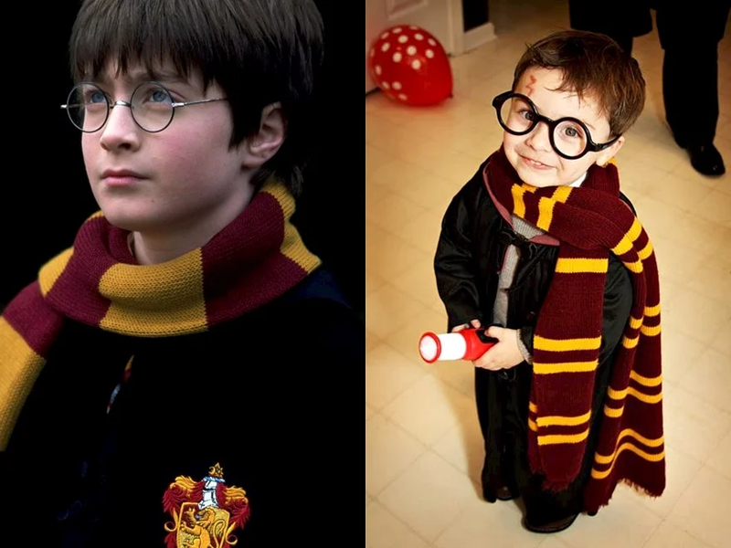 Bé yêu hóa thân thành phù thủy nhỏ Harry Potter với chiếc kính tròn đặc trưng. (Nguồn: Internet)