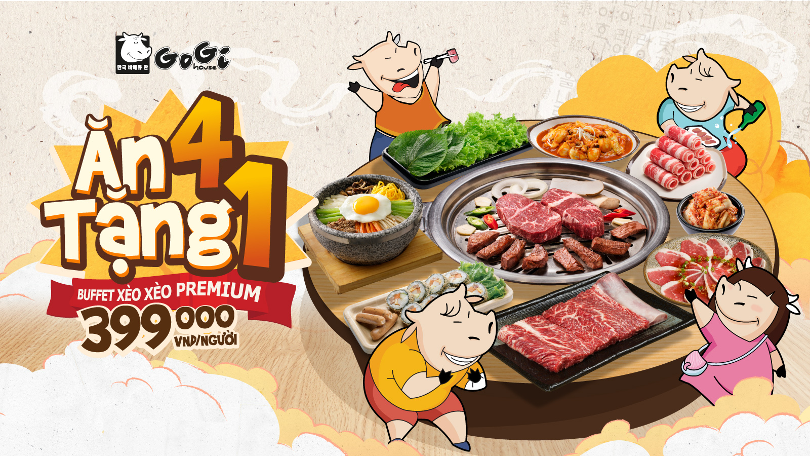 Mức giá buffet GoGi House dao động khoảng 199.000 – 539.000 VNĐ/người