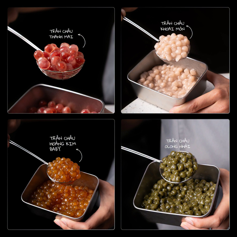 Pearls, jellies, taro sauce, longan and lychee add sweetness, fruit flavor or chewy and crisp textures to tea. (Source: Internet)