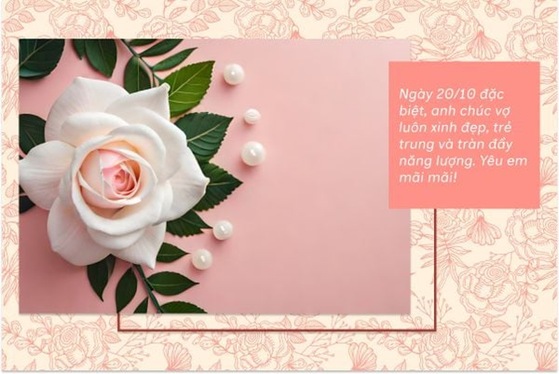 Hoa hồng trắng trên nền hồng pastel tạo hình ảnh nhẹ nhàng, phù hợp gửi lời chúc yêu thương. (Nguồn: Internet)