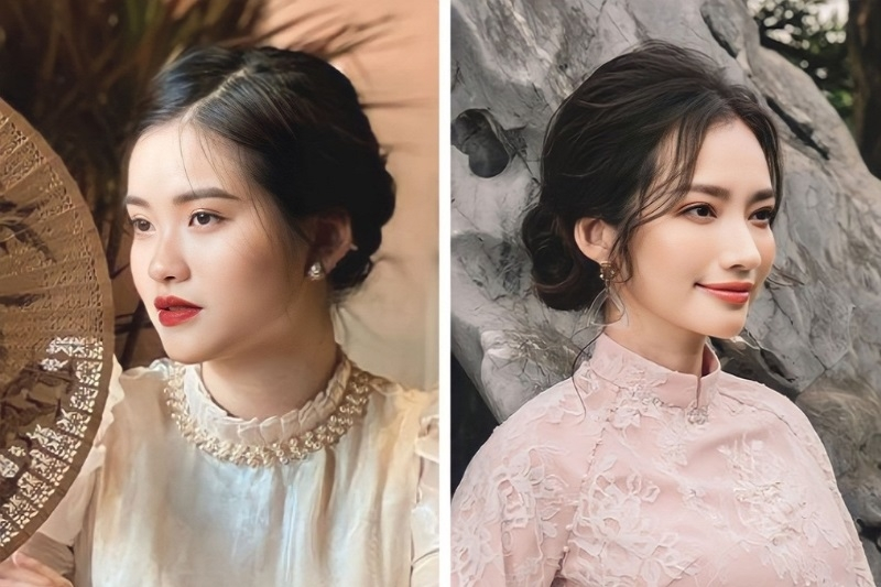 Tóc búi thấp cổ điển phù hợp khi diện áo dài