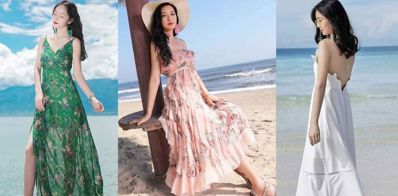 Váy maxi dáng dài là trang phục không thể thiếu cho những shot hình đi biển lung linh (Nguồn: Internet)