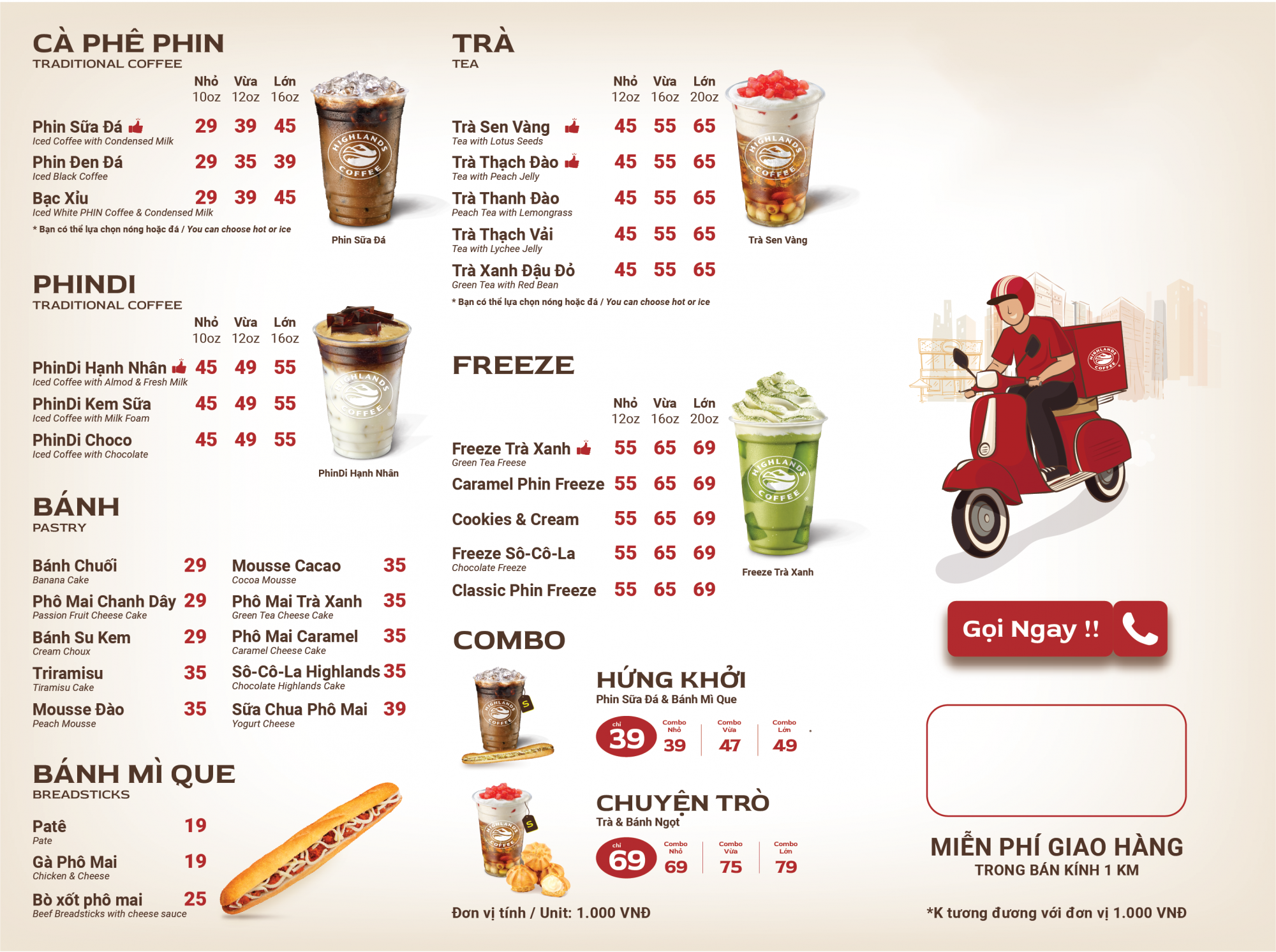 Menu Highlands Coffee