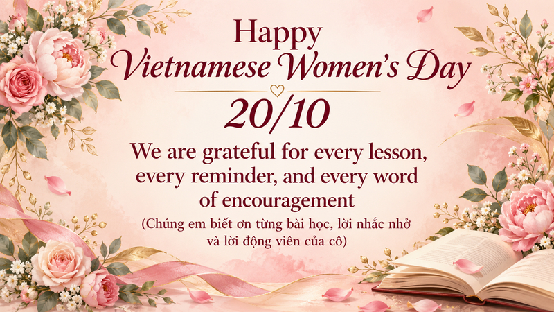 Các câu chúc 20/10 bằng tiếng Anh đơn giản, ý nghĩa dành tặng cô giáo trong ngày đặc biệt.