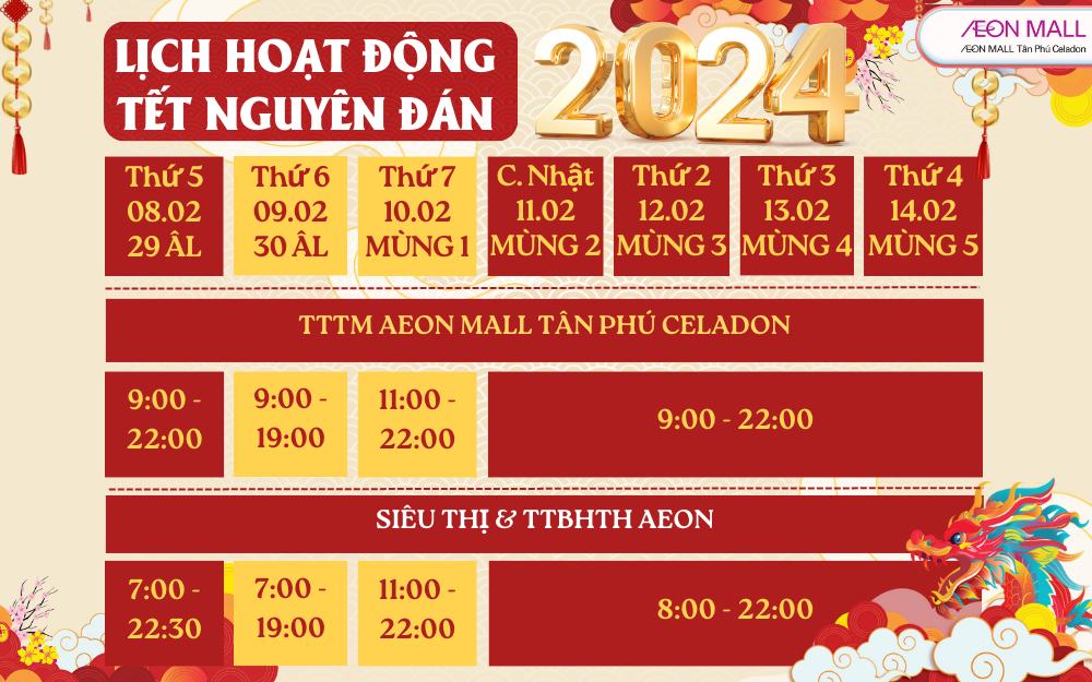 [THÔNG BÁO] LỊCH HOẠT ĐỘNG TẾT NGUYÊN ĐÁN 2024