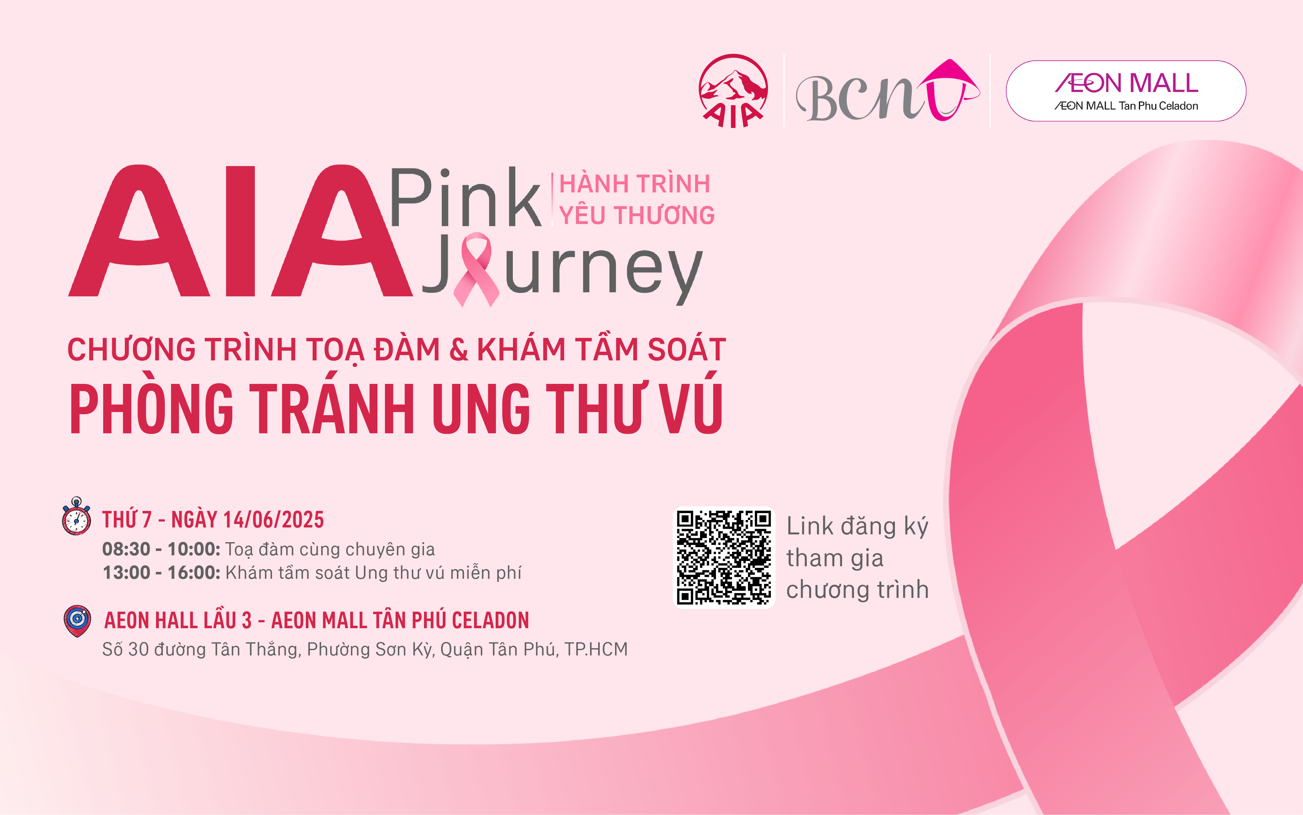 AIA PINK JOURNEY - HÀNH TRÌNH YÊU THƯƠNG CHƯƠNG TRÌNH TỌA ĐÀM & KHÁM TẦM SOÁT PHÒNG TRÁNH UNG THƯ VÚ HOÀN TOÀN MIỄN PHÍ