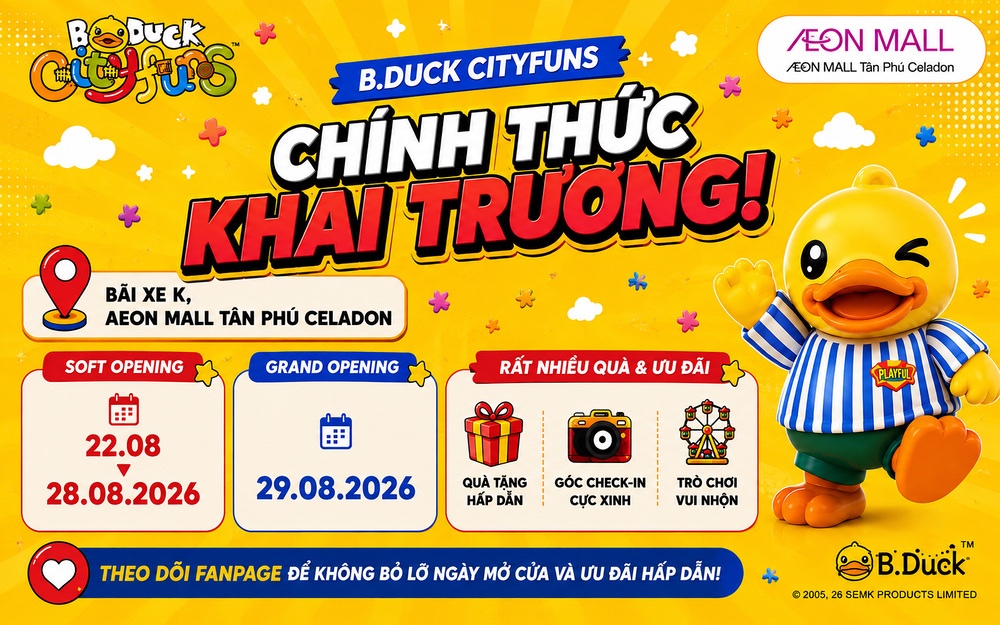 B.DUCK CITYFUNS: THẾ GIỚI VỊT VÀNG ĐỘC BẢN ĐÃ CẬP BẾN AEON MALL TÂN PHÚ CELADON