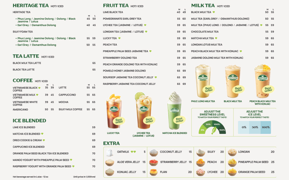 Cập nhật menu Phúc Long đầy đủ kèm giá chi tiết