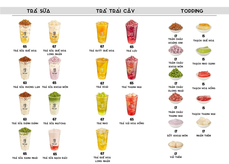 Menu Mê Trà 2026: Bảng giá trà sữa, trà trái cây từ 63K
