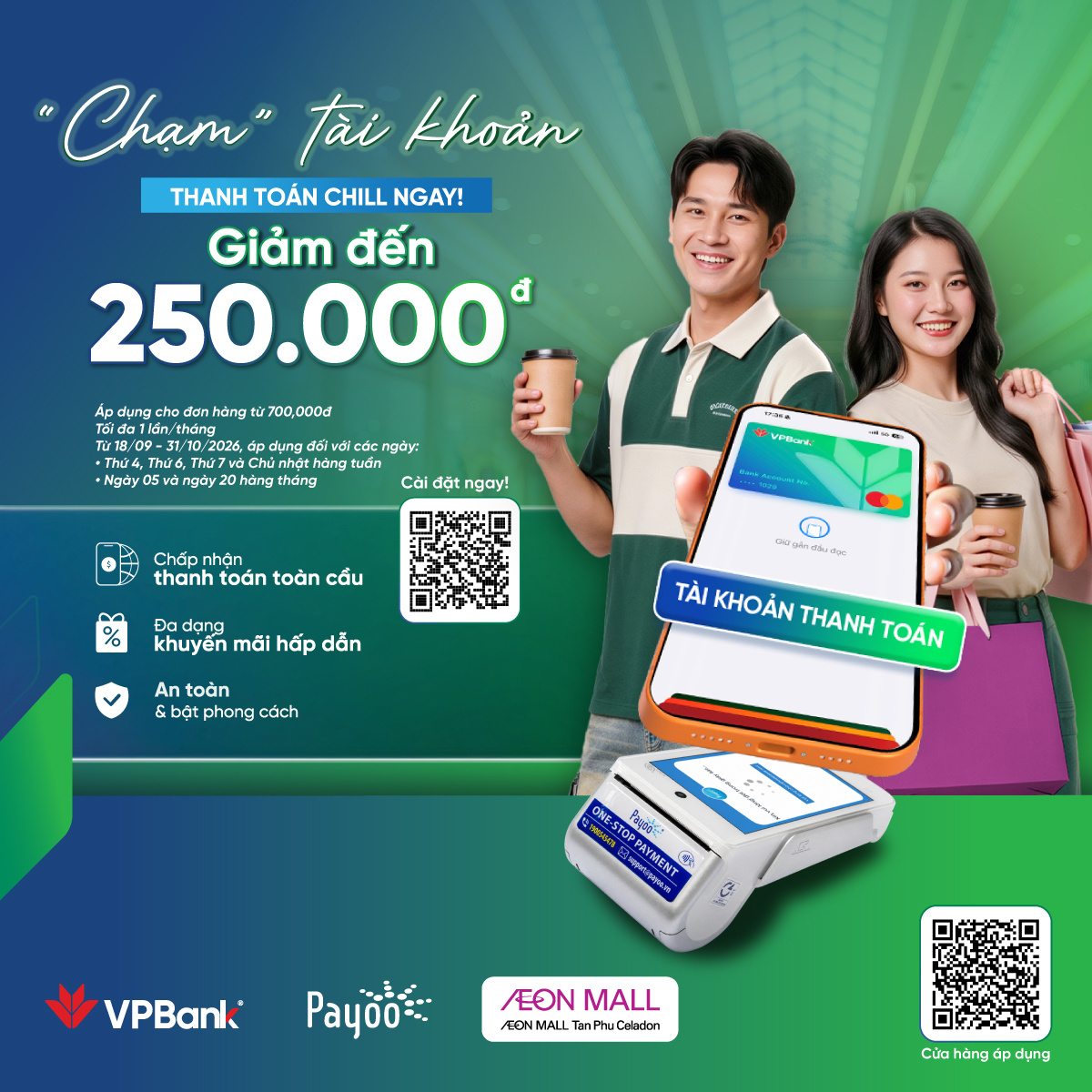 Chạm VPBANK, giảm 250K! Mua sắm thả ga tại AEON MALL Tân Phú Celadon