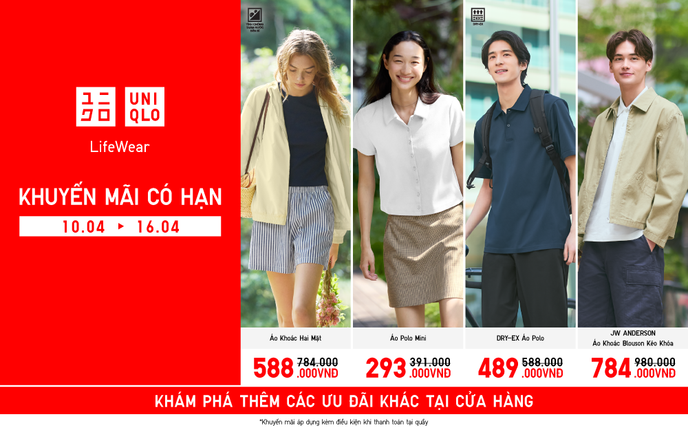 UNIQLO - CHÀO HÈ NĂNG ĐỘNG CÙNG KHUYẾN MÃI CÓ HẠN TỪ 10.04 ĐẾN 16.04