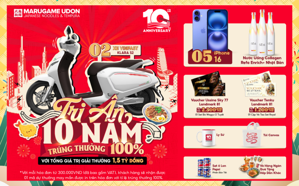 TRI ÂN 10 NĂM, TRÚNG THƯỞNG 100%