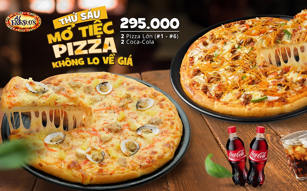 ƯU ĐÃI THỨ 6 – 2 PIZZA + 2 COKE CHỈ 295K
