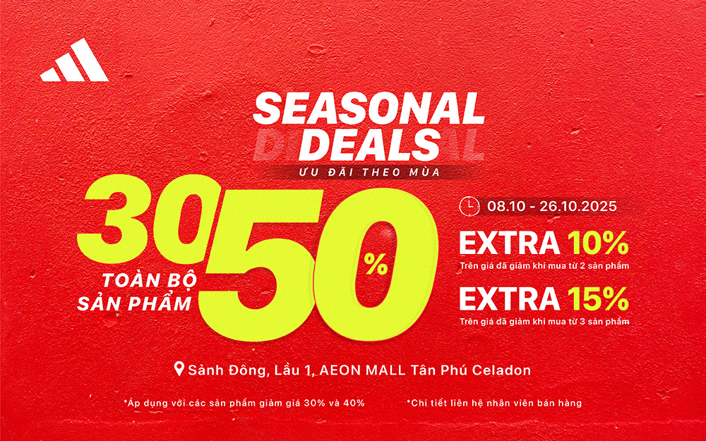 ADIDAS SEASONAL DEALS – GIẢM SỐC TỪ 30% ĐẾN 50% TOÀN BỘ SẢN PHẨM