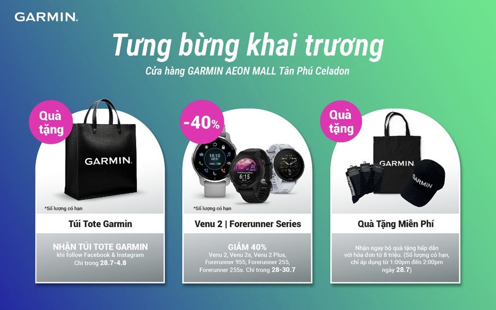 KHUYẾN MÃI ĐẶC BIỆT MỪNG KHAI TRƯƠNG CỬA HÀNG MỚI GARMIN TẠI AEON MALL TÂN PHÚ CELADON, TP HCM