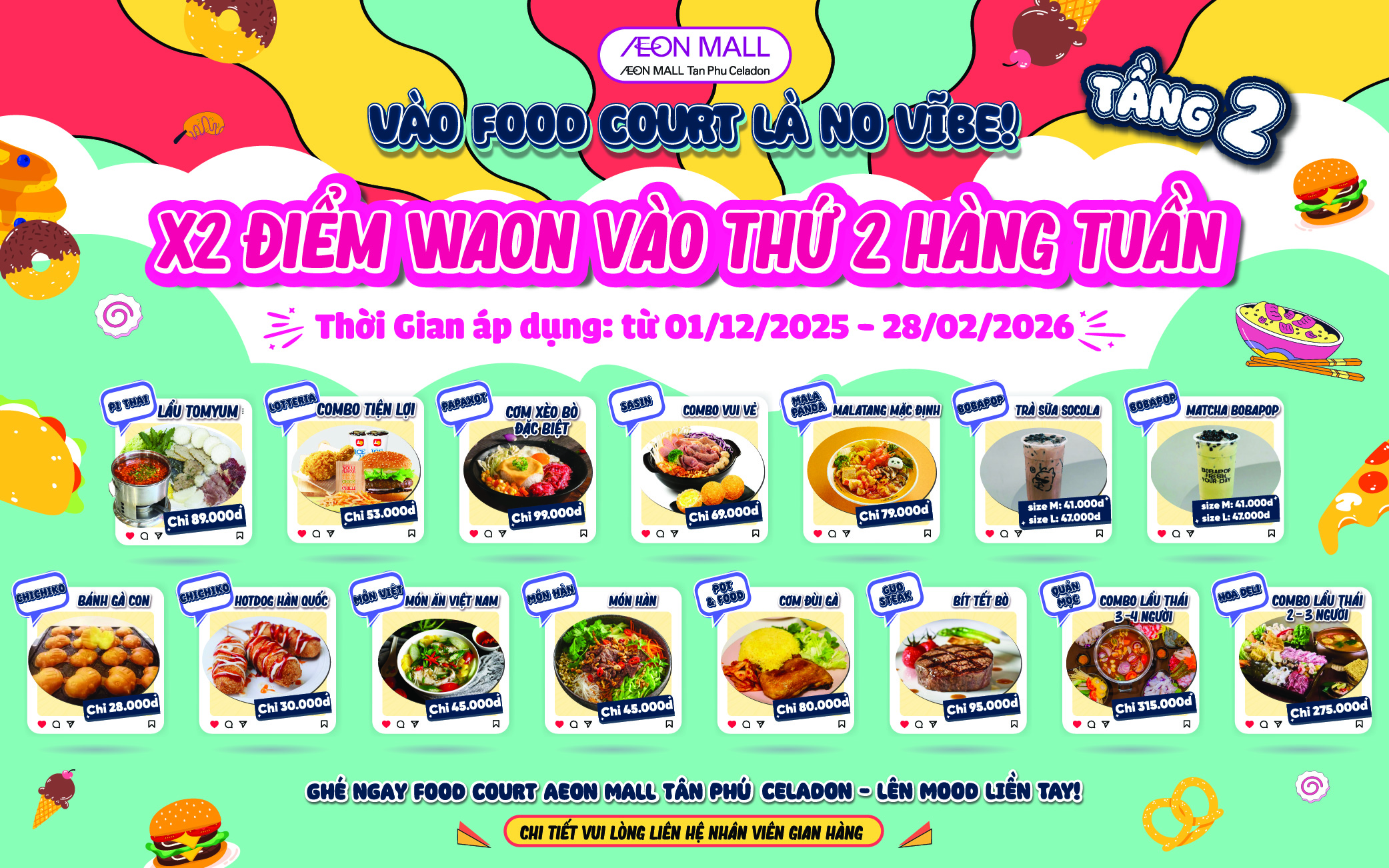 X2 ĐIỂM WAON MỖI THỨ 2 TẠI FOODCOURT AEON MALL TÂN PHÚ CELADON