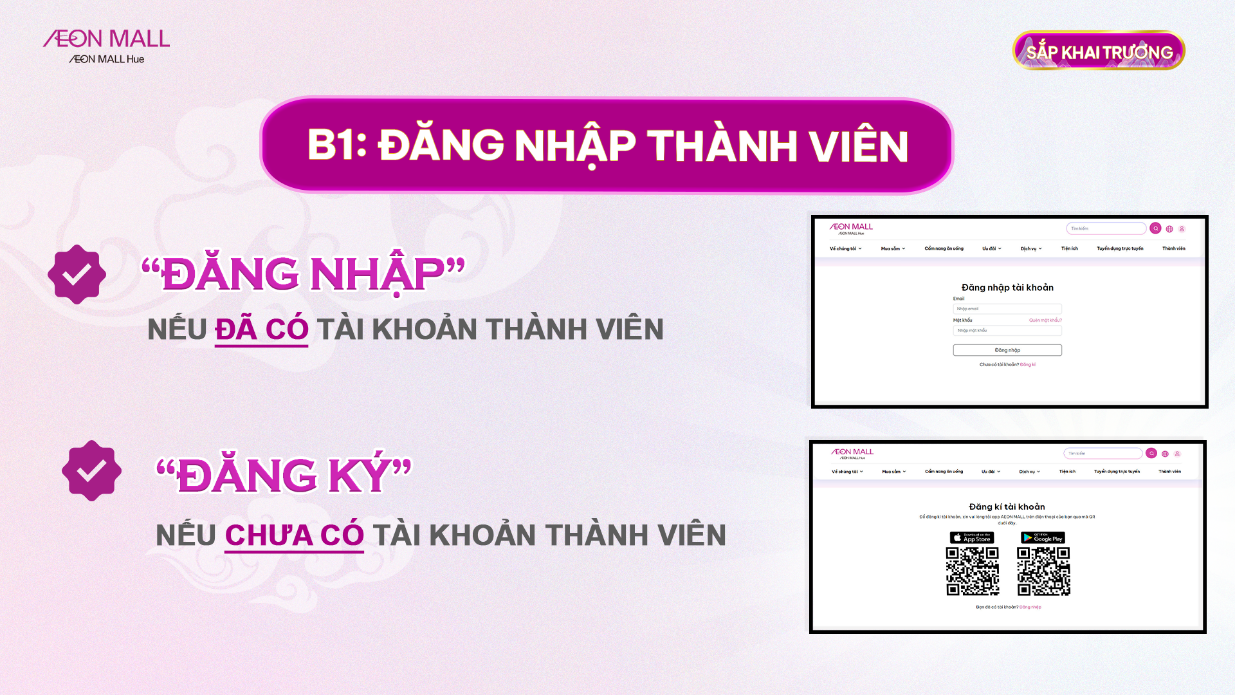 Đăng nhập thành viên tại website AEON MALL Huế